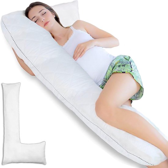 Ondersteunend Lichaamskussen - 80 x 150cm - Wit - Body Pillow - Zwangerschapskussen - L vorm- Lichaamskussen - 150 cm - Voedingskussen - Zijslaapkussen - Sluimerrol - Afneembaar hoes premium body pillow lichaamskussen