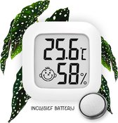 Temperatuur- en luchtvochtigheidsmeter - Inclusief batterij, houder én sticker - Digitale hygrometer, thermometer, temperatuurmeter voor binnen, digitaal weerstation - Luchtvochtigheid voor planten digitaal meten