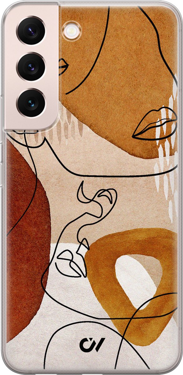 Hoesje geschikt voor Samsung Galaxy S22 hoesje - Abstract Shape Faces - - Bruin - - Casevibes