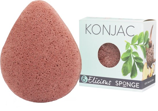 Elicious® - Konjac Spons - Franse Rode Klei - Gezichtsspons - Kalmerend - Zonnebrand - Rode Klei - Geïriteerde Huid - Gezichtsreiniging - Natuurlijk - Plasticvrij - Vegan - Dierproefvrij