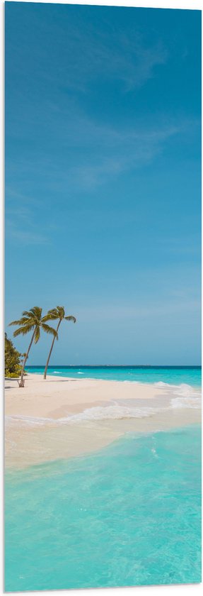 WallClassics - Vlag - Tropisch Strand met Palmbomen - 40x120 cm Foto op Polyester Vlag