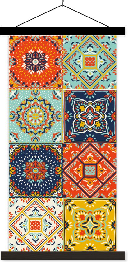 Porte-affiche avec affiche - Affiche scolaire - Vintage - Fleurs - Motif - Wit - Oranje - 40x80 cm - Lattes noires