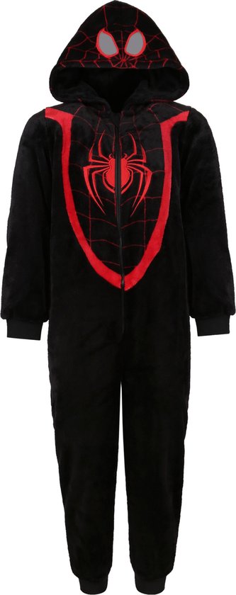 Spiderman - Eendelige pyjama / jumpsuit voor jongens, zwart, met capuchon / 104