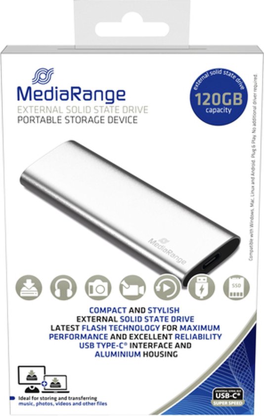 MediaRange | SSD | Extern | 120 GB | USB-C | bol.com