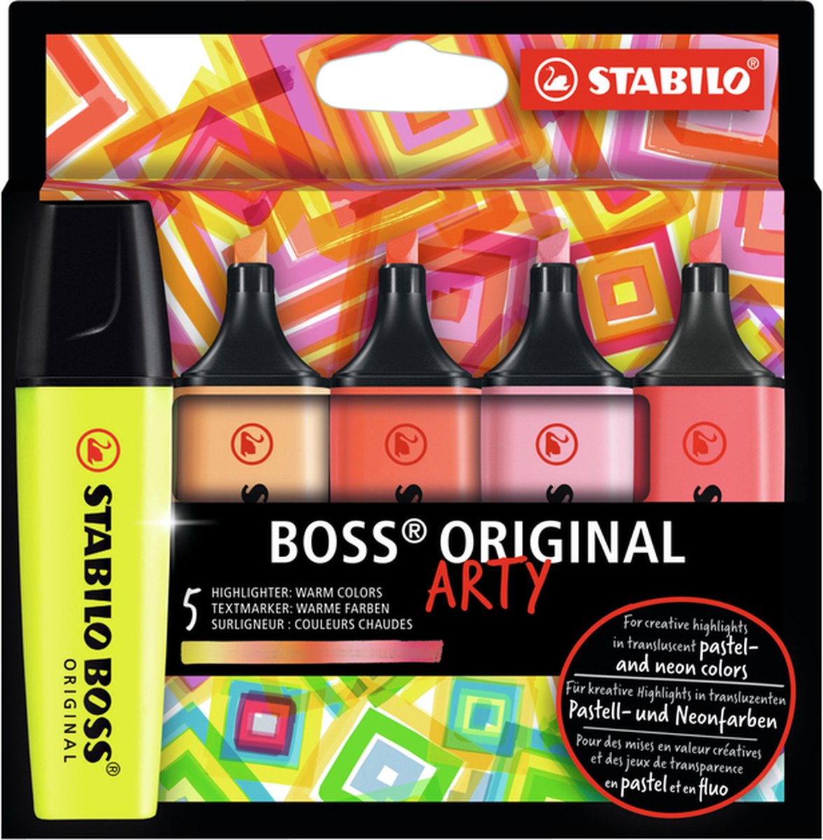 Markeerstift stabilo boss arty warme kleuren - 5 stuks