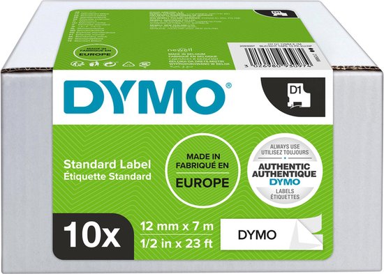 Dymo LabelWriter Navulling - 12mm x 7m Zwart op Wit (2 stuks
