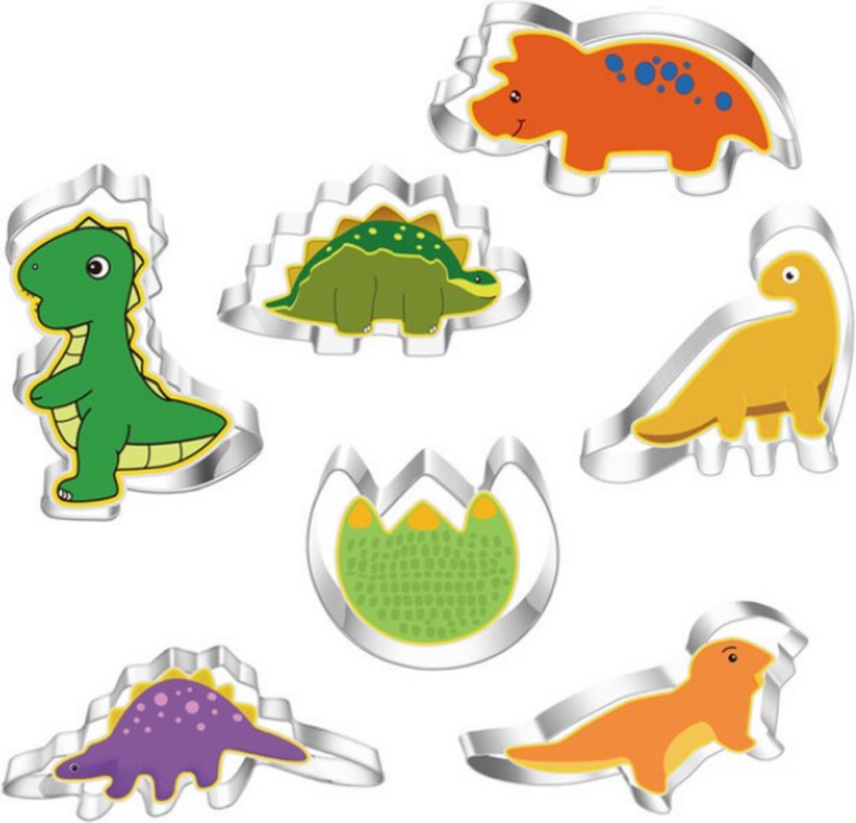 Dinosaurus uitsteekvormen set - 7 dino vormpjes - Cookie cutters voor deeg/Koekjes bakken