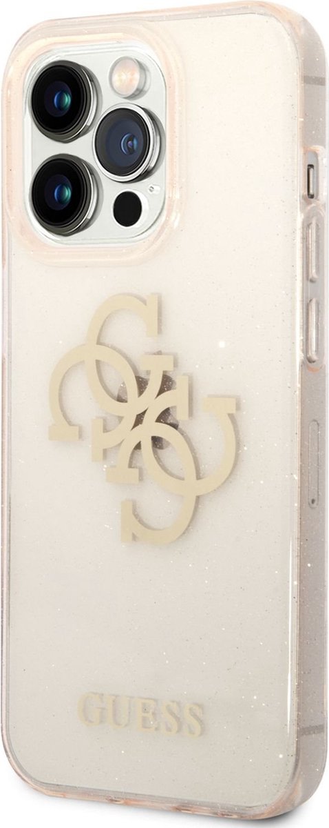 Guess 4G Logo Glitter TPU Back Cover - Geschikt voor Apple iPhone 14 Pro Max (6.7") - Goud