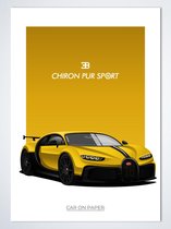 Bugatti Chiron Pur Sport Geel - Autoposter | Kinderkamer | Slaapkamer | Kantoor