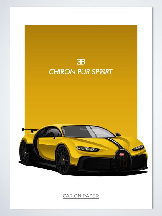 Bugatti Chiron Pur Sport Geel - Autoposter | Kinderkamer | Slaapkamer | Kantoor