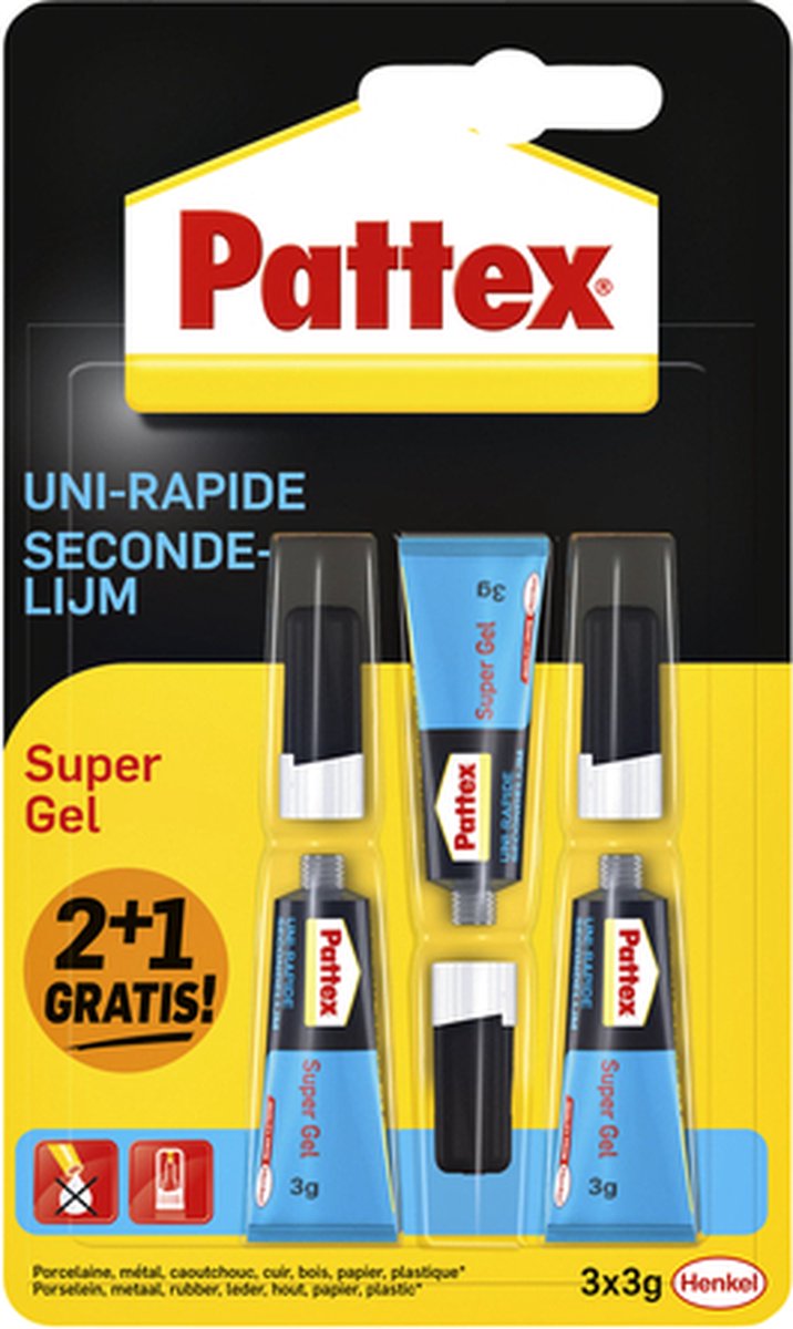 slim Fascineren spijsvertering Pattex Super Gel 2+1 stuks - Geen druppels en Vlekken - Niet afdruipend -  Verticaal lijmen | bol.com