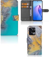 Coque pour OPPO Reno8 Pro Coque Téléphone Marbre Bleu Or