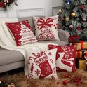 Housse de coussin de Noël, lot de 4 lin artificiel rouge housse de coussin  de Noël