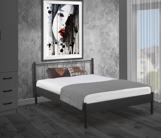 Bed Box Wonen - Metaal - bed - Moon - zwart - 140x200 - tweepersoons - Design