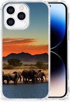 Bumper Hoesje Geschikt voor iPhone 14 Pro Telefoonhoesje met doorzichtige rand Olifanten