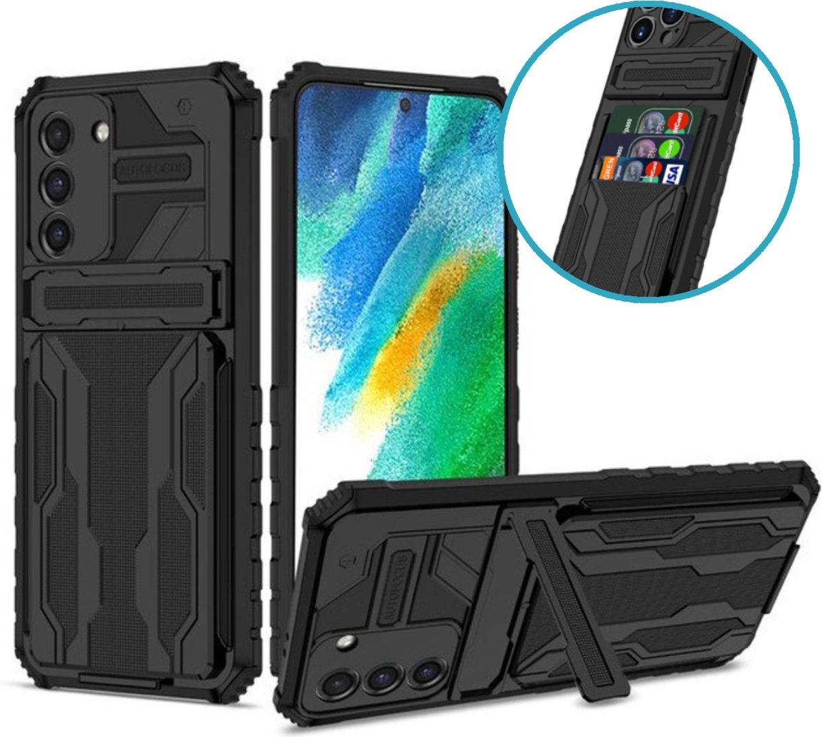 BukkitBow – Shockproof Case - Heavy Duty - Anti-Shock - Card Case Hard Rugged Pasjes Houder - Back Cover met Portemonnee - Stevige Shock Proof hoesje - Hoesje voor Samsung Galaxy A52 (4G / 5G)
