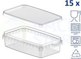 15 x récipients en plastique avec couvercles - 550 ml - récipients alimentaires - récipients de préparation de repas - rectangulaires - transparents - adaptés au congélateur, au micro-ondes et au lave-vaisselle - producteur néerlandais