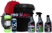 ProNano | Pro Nano CampCare Bucket Deal Plus - Seau de lavage - Package Deal - Shampooing - Cire - Nettoyant pour jantes - Désinsectiseur - Liserés Zwart | Pro _