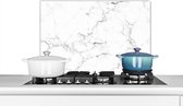 Spatscherm Keuken - Kookplaat Achterwand - Spatwand Fornuis - 70x50 cm - Marmer print - Wit - Grijs - Luxe - Marmerlook - Structuur - Aluminium - Wanddecoratie - Muurbeschermer - Hittebestendig - Spatwand