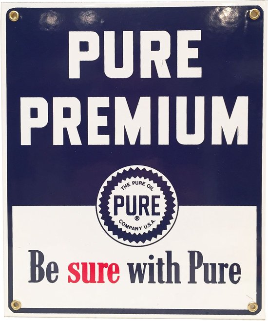 Pure Premium The Pure Oil Company Emaille Bord 25,5 x 30,5 cm