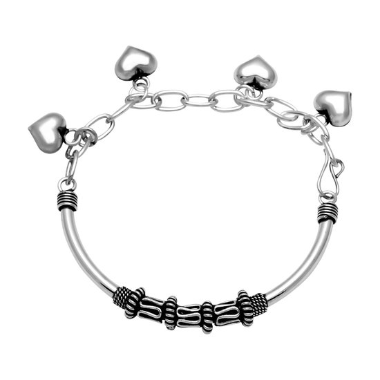 Zilveren armband dames Zilveren armband in Bali stijl met hartjes bol