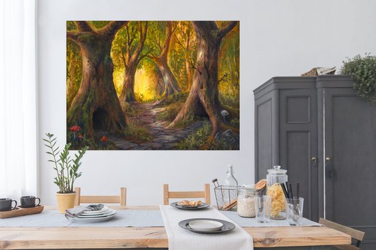 Une illustration d'un poster de forêt de conte de fées 160x120 cm - Tirage photo sur Poster (décoration murale salon / chambre) / Poster Arbres XXL / Groot format!