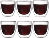 Faseras Theeglazen Set - Dubbelwandige Cappuccino Glazen - 250 ml - 6 Stuks - Latte Macchiato Koffieglazen - 6x Dubbelwandig Thee Glas / Koffie Kop - Koffieglas - Kopjes