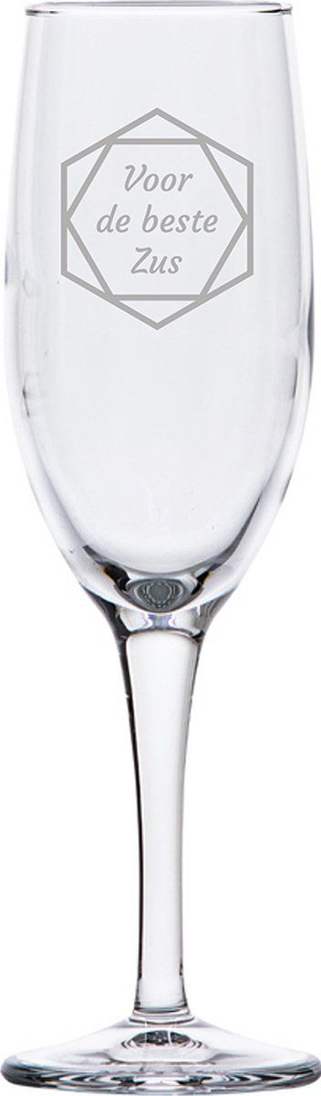 Gegraveerde Champagneglas 16,5cl voor de beste Zus in hexagon
