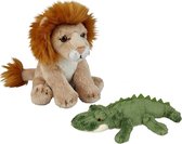 Ravensden - Safari dieren knuffels - 2x stuks - Krokodil en Leeuw - 15 cm