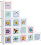 Hoppa! 15 Cube Système d'Étagères Armoire de Rangement pour Enfants Armoire avec Portes Étagère à Chaussures en Plastique Étagère sans Boulon Multifonction Chaussures Jouets 153x31x153cm Wit