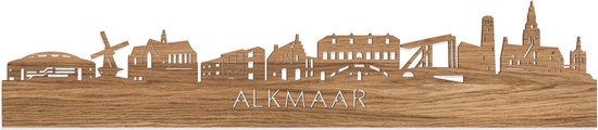 Skyline Alkmaar Eikenhout - 100 cm - Woondecoratie - Wanddecoratie - Meer steden beschikbaar - Woonkamer idee - City Art - Steden kunst - Cadeau voor hem - Cadeau voor haar - Jubileum - Trouwerij - WoodWideCities