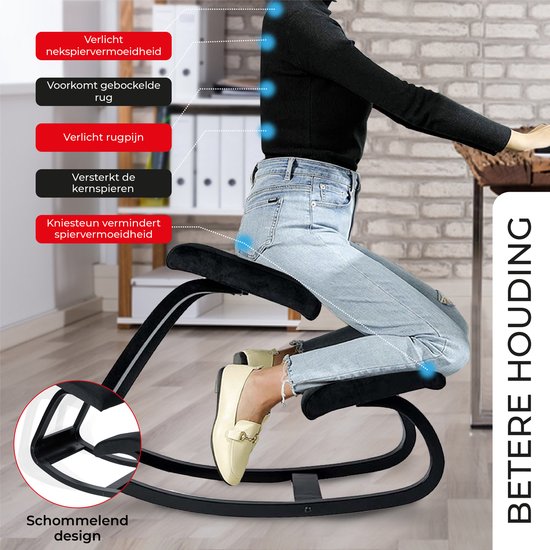 Dynaseat Kniestoel - Ergonomische Bureaustoel - Hout - Memory Foam - Zwart  | bol.com