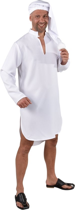 Bejaard Kostuum | Vader Jakob Nachthemd Met Slaapmuts Wit | Man | Medium / Large | Carnaval kostuum | Verkleedkleding