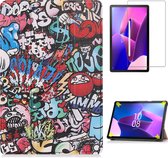 Case2go - Tablet hoes & Screenprotector geschikt voor Lenovo Tab M10 (3e generatie) (TB328FU, TB328XU) - 10.1 inch - Tri-Fold Book Case met Auto/Wake functie - Graffiti