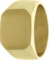Lucardi Heren Gerecycled stalen goldplated zegelring vierkant - Ring - Staal - Goudkleurig - 22 / 69 mm