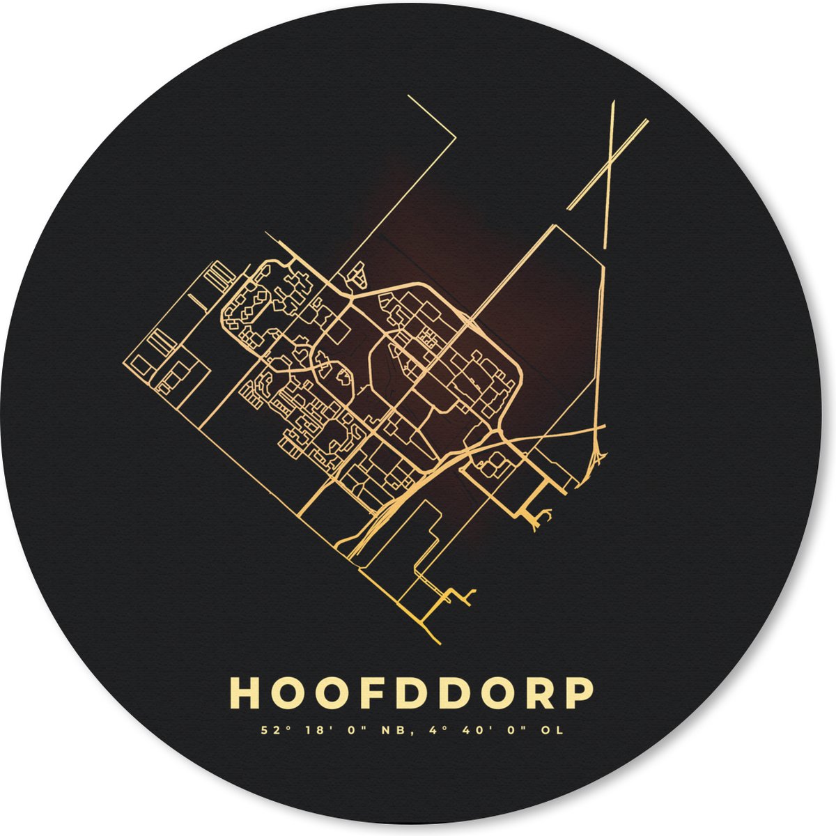 Muismat rond 30x30 cm - Mousepad Plattegrond - Kaart - Hoofddorp - Stadskaart - Nederland - Ronde muismatten - Stadskaart