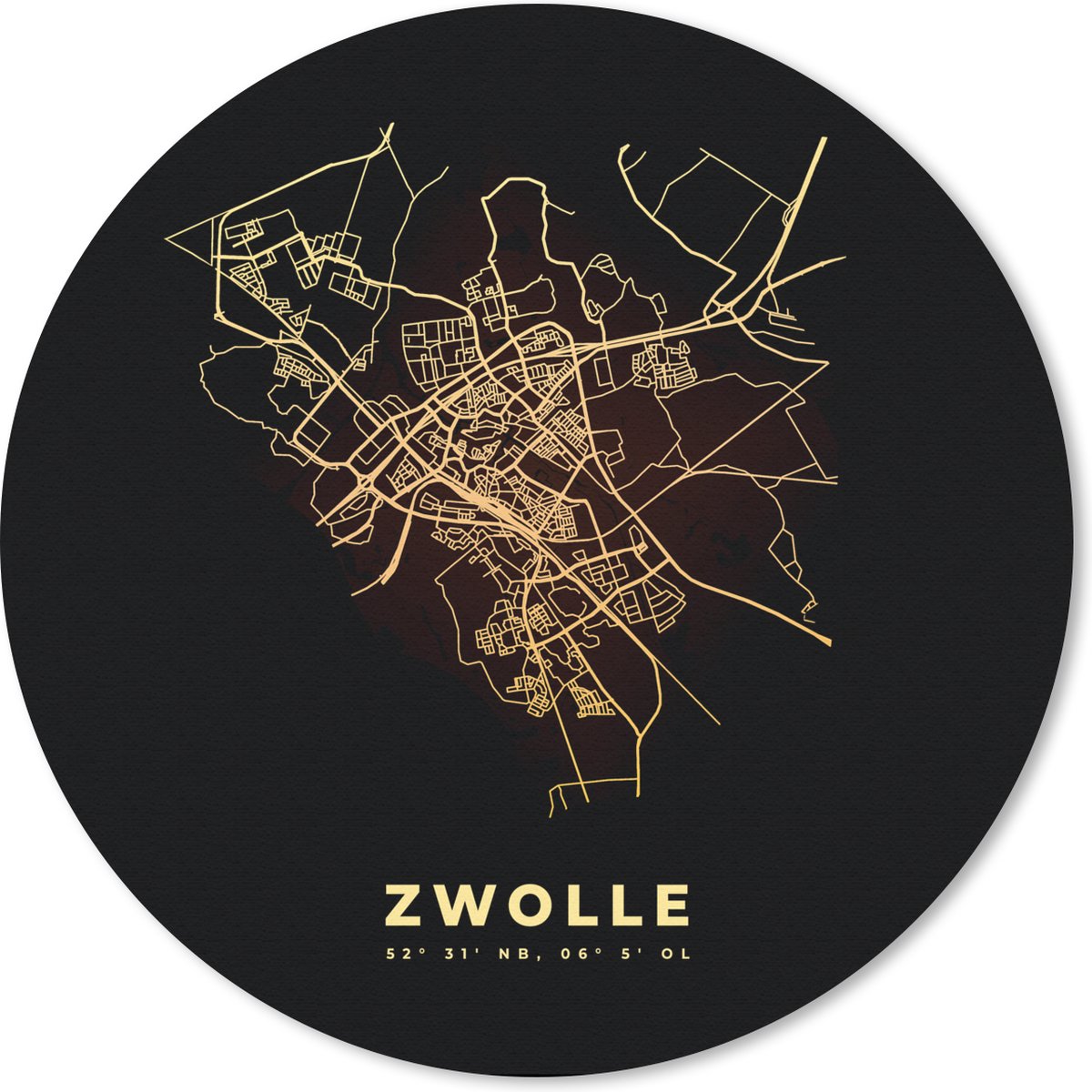Muismat rond 40x40 cm - Mousepad Plattegrond - Kaart - Stadskaart - Zwolle - Ronde muismatten - Stadskaart