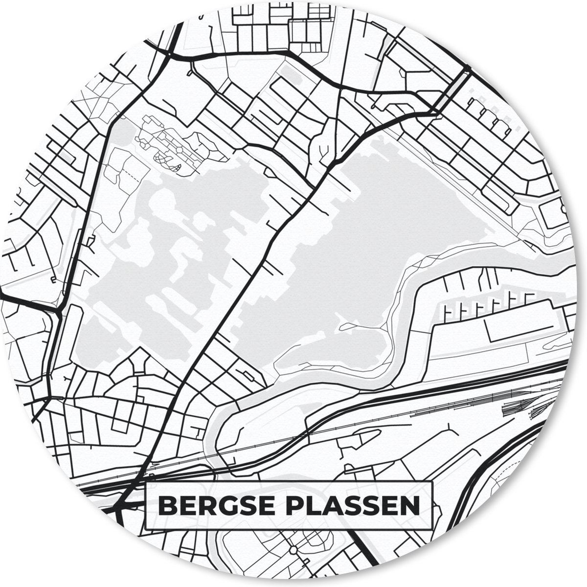 Muismat - Mousepad - Rond - Plattegrond - Nederland - Bergse Plassen - Kaart - Stadskaart - 30x30 cm - Ronde muismat