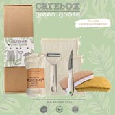 green-goose® Keukenset | CareBox Kitchen | 3 Biokatoenen Boodschappenzakjes, Biobased Schilmesje en Dunschiller, 2 Biobased Keukensponsjes
