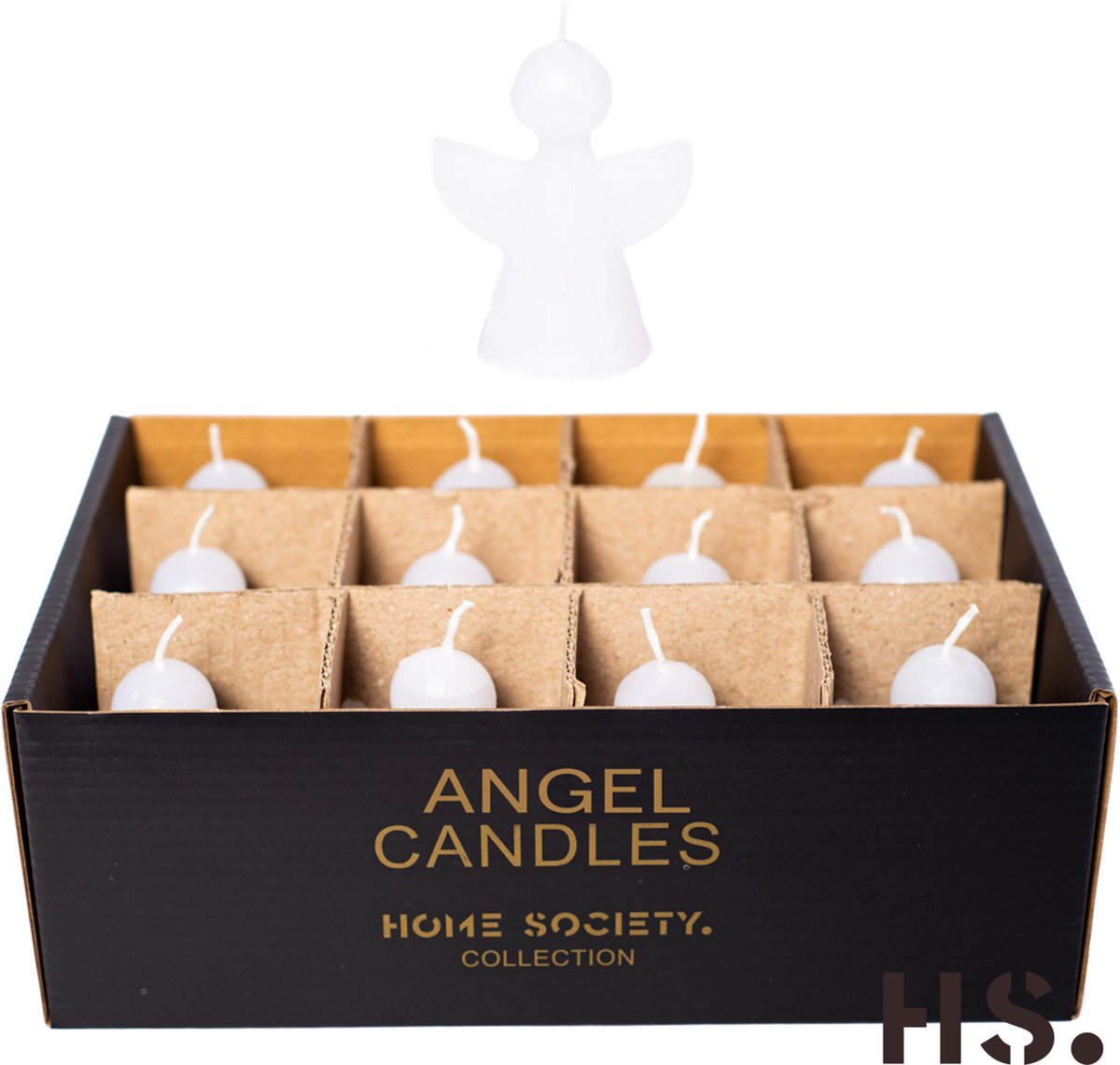 Home Society Engel Kaarsjes - Doos 12 stuks - Wit - 8.5 cm