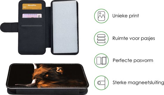 Étui pour téléphone iPhone 13 Bookcase - Highlander écossais - Fourrure - Vache - Avec compartiments - Étui portefeuille avec fermeture magnétique