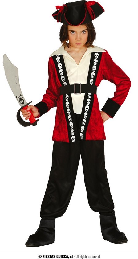 Guirca - Piraat & Viking Kostuum - De Verschrikkelijke Koppenroller Piraat - Jongen - Rood, Zwart - Maat 176 - Carnavalskleding - Verkleedkleding