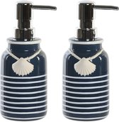 Articles - Pompe/distributeur de savon - 2x pièces - Pierre artificielle - Blauw/ blanc - 7 x 18 cm