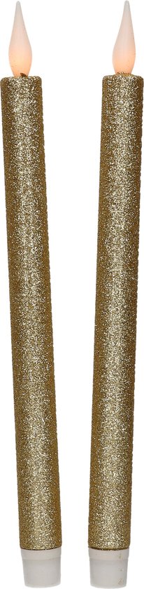 Feeric lights & Christmas LED dinerkaarsen - 2x stuks - goud glitter - 28 x 2,1 cm