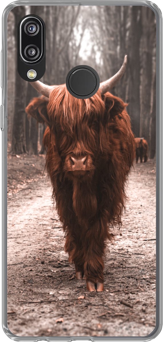 Telefoonhoesje Geschikt voor Huawei P20 Lite (2020) hoesje - Schotse hooglander - Bos - Koe - Dieren - Natuur - Siliconen Telefoonhoesje Telefoonhoesje