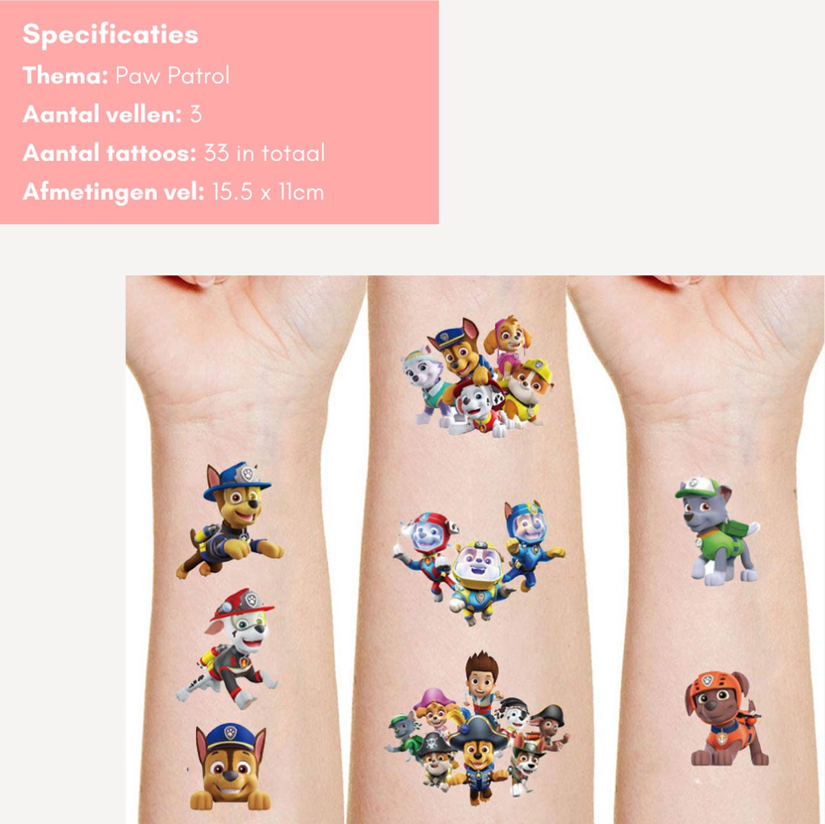 Paw Patrol - Tattoos Kinderen - Plaktattoos - Plak Tattoos - Plak