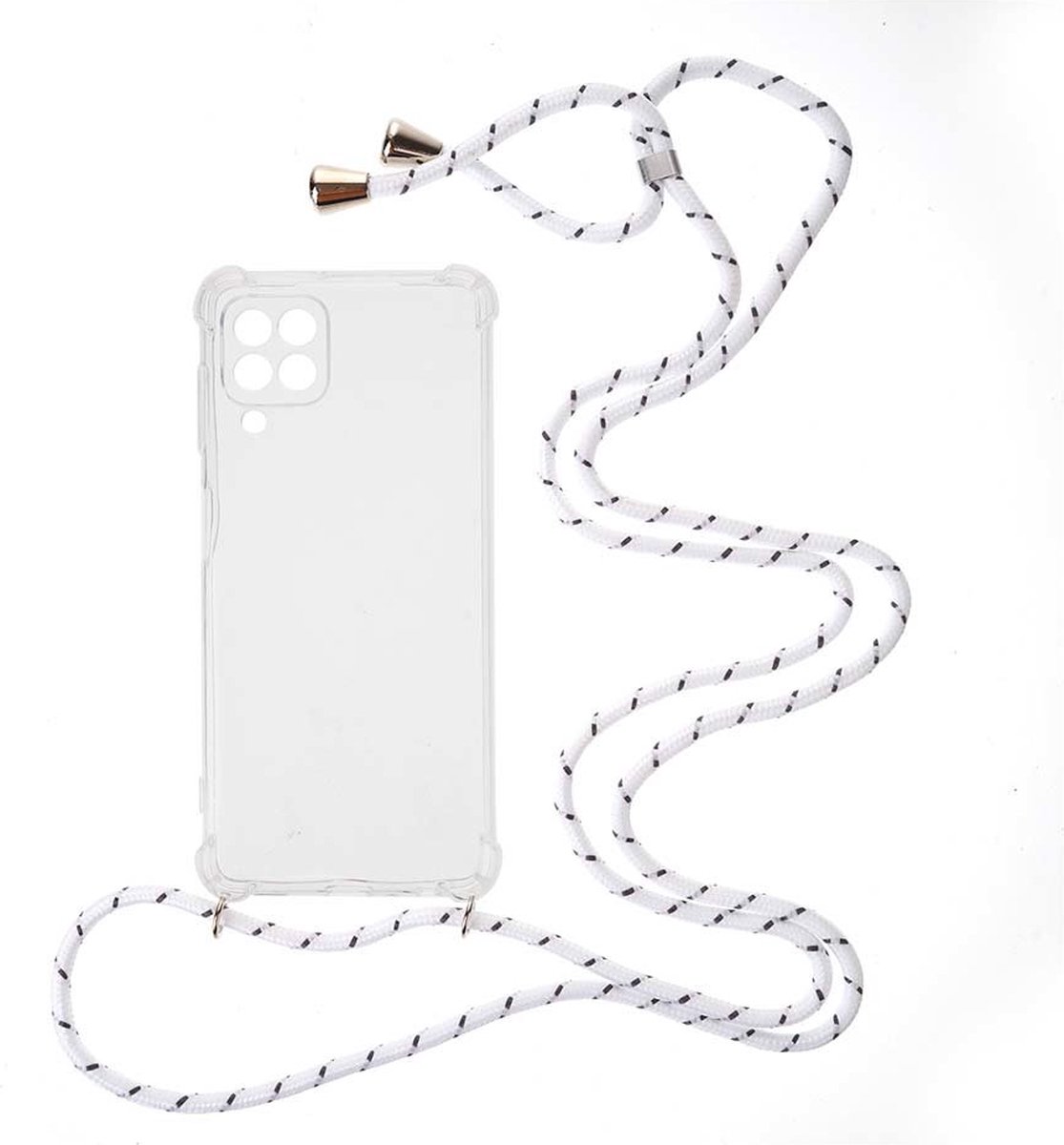 Shop4 - Samsung Galaxy A22 4G Hoesje - Zachte Back Case TPU Siliconen met Koord Multi Wit