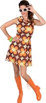 Magic By Freddy's - Hippie Kostuum - Jaren 60 Oranje Bloemen Jurk Vrouw - Oranje, Bruin - Small - Carnavalskleding - Verkleedkleding