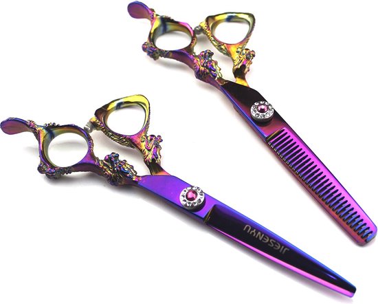JIESENYU Friseurscheren-Set 3-teilig – 6 Zoll, Edelstahl 440C – Inkl. Effilierschere
