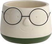 Cache-pot - crème - vert - visage à lunettes - taille du pot 10,5